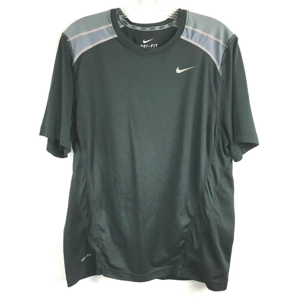 Nike Dri- Fit Shirt Mens Sz L Black Breathable Mesh Athletic Tee Shirt Two Tone